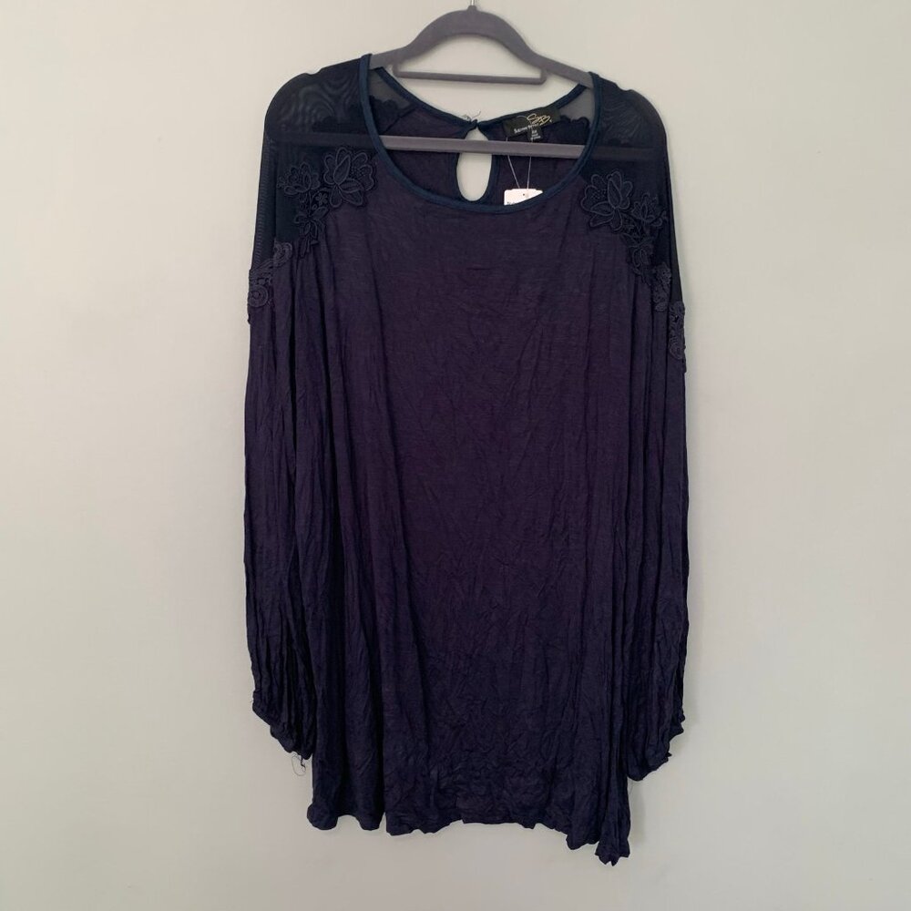 NEW‎ Suzanne Betro Navy Blue Lace Mesh Tunic Top Plus Size 4X